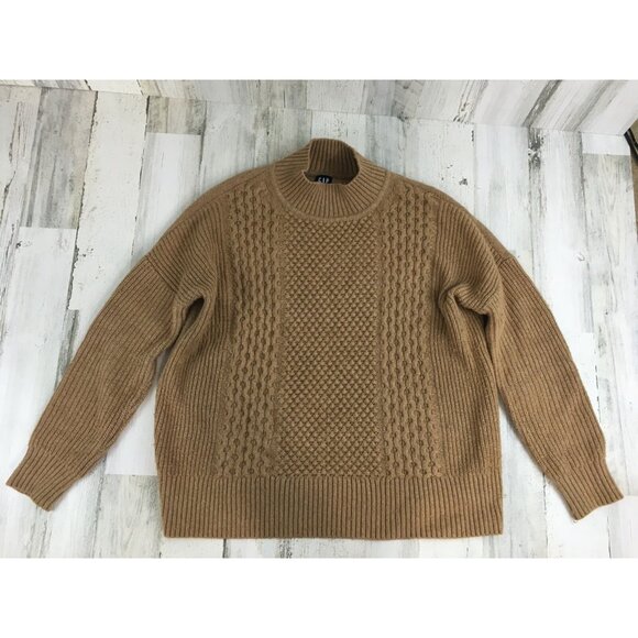 Gap Pullover Sweater Cable Knit Mockneck Wool Blend Neutral Oversized Fit Sz S - Picture 3 of 16